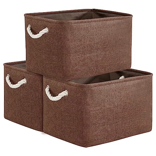Organization and Storage Basket for Shelves - 3 Pack 16x12x12 inch Fabric Storage Cubes, Cube Storage Bin for Organizing Closet Cloth Organizer Gift Toy (White & Brown) - color: Brown, size: 3PCS/Large Cube - 16L×12W×12H
