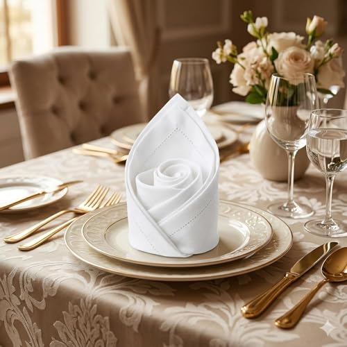 Urban Villa Hemstitch Cloth Dinner Napkins Cotton 20”x20” (Set of 6)-White - color: 002 White - Hemstitch, size: 20" x 20" (Set of 6)