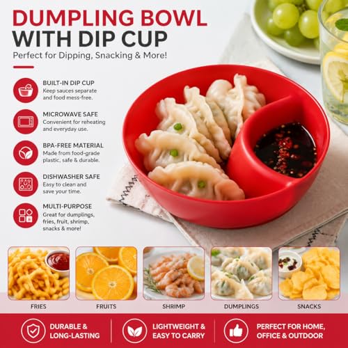 6 Colors Divided Snack Bowls, Anti Soggy Chip Dip Serving Dishes, Stackable Plastic Bowls, Microwave & Dishwasher Safe, Ideal for Home Party, Salad, Nuts, Salsa - color: Red
