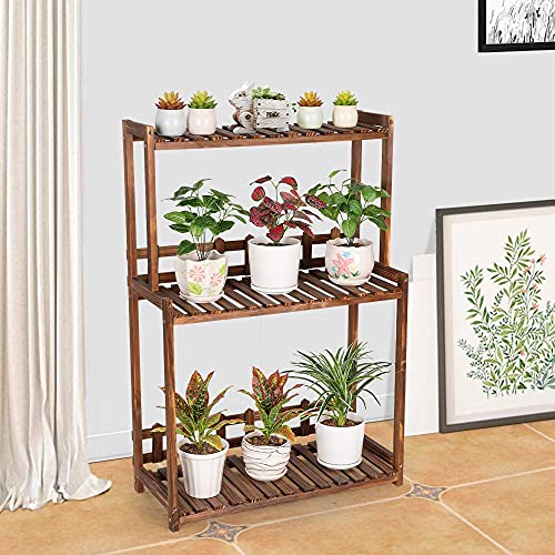 Ufine 3 Tier Wood Plant Stand Vertical Plant Display Shelf | Indoor Outdoor Plant Rack, Balcony Living Room, Kitchen, Porch Plant Organizer