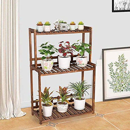 Ufine 3 Tier Wood Plant Stand Vertical Plant Display Shelf | Indoor Outdoor Plant Rack, Balcony Living Room, Kitchen, Porch Plant Organizer