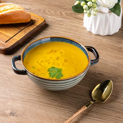 GBhome Ceramic Soup Mugs with Handles,24 OZ Soup Cups Set of 4 | Soup Bowls for Cereal/Salad/Noodles/Ramen/Microware &Dishwasher Safe - color: Multicolor-4