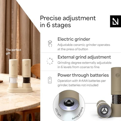 LARS NYSØM Electric Salt and Pepper Grinder Set I Automatic Salt and Pepper Mills with Adjustable Ceramic Grinder I AAA-Battery Operated Electric Spice Mill Set (Taupe Brown) - color: Taupe Brown