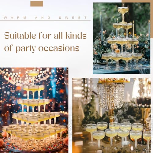 Champagne Tower 7 oz Plastic Champagne Coupe Glasses Set Stackable Plastic Ribbed Martini Glasses Unbreakable Acrylic Cocktail Coupe Cups for Wedding Birthday (Glitter,Silver,Set of 55) - color: Sliver, size: Glitter