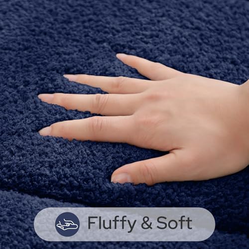 HOMEIDEAS Navy Blue Oval Bathroom Rug Sets 2 Piece 20" x 32" + 16" x 24" | Microfiber Bath Mats, Non-Slip TPR Backing, Ultra Absorbent & Quick Dry, Machine Washable for Bathroom, Shower, Tub - color: Navy Blue