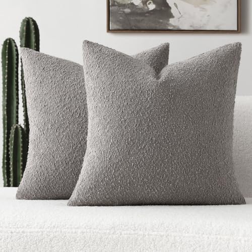 FUTEI Pack of 2 Light Grey Decorative Throw Pillow Covers 22x22 Inch Soft Cozy Solid Boucle Textured Cushion Case,Modern Home Decor for Couch Bed Living Room - color: Light Grey, size: 22" x 22" (Pack of 2)