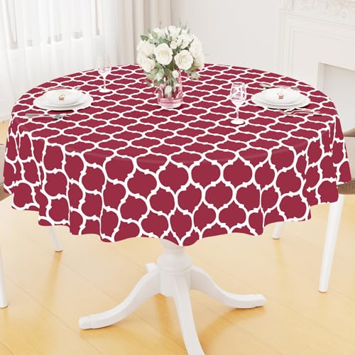Smiry Round Table Cloth, Flannel Backed Vinyl Tablecloth, 60" Round | Waterproof Plastic Tablecloths, Wipeable Table Cover for Dining, Indoor and Outdoor (Burgundy) - color: Burgundy, size: 60" (Round)