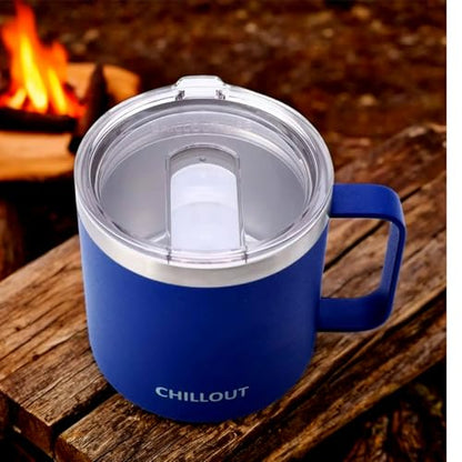 CHILLOUT LIFE Stainless Steel 16 oz Vacuum Insulated Coffee Mug with Handle and Lid, Large Thermal Camping Coffee Mug Cup with Durable Sliding Top for Men & Women - Keeps Beverages Hot/Cold - color: Navy Blue, size: 16 Ounces