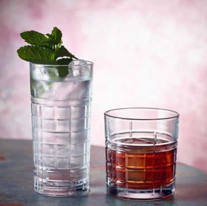 LAV Old Fashioned Whiskey Glass Set with Linear Nuances | Set of 4 x 11 oz | Brit Glasses, Bourbon, Scotch, Cocktails, Liquor | Crystal Whiskey, Bistro, Short Drink, Rock Glass, Bar | Dishwasher Safe - style: Retro
