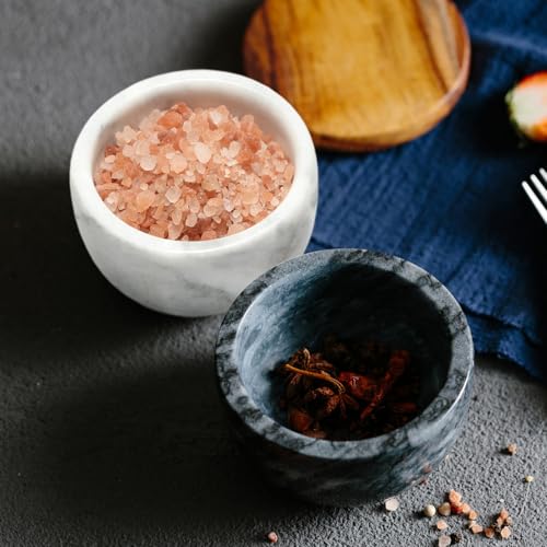 jalz jalz White Marble Salt Cellar with Wood Lid, Large 10oz & Spoon - color: Natural Cover White Base