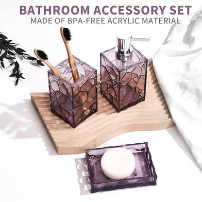 GAHEFY Lavender Purple Bathroom Accessories Set with Toothbrush Holder, Soap Dispenser, Tumbler, Soap Dish, Purple Bathroom Decor,Acrylic (Purple-4pcs) - style: Purple-4pcs