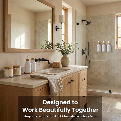 MaisoNovo Soap Dispenser Bathroom Set of 2-16.9 oz Bathroom Soap Dispenser Set - White Plastic Bottles x 2 with White Bamboo Pumps & Tray - color: Plastic White Bottles/ White Bamboo Pumps