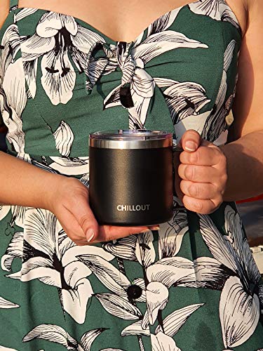 CHILLOUT LIFE Stainless Steel 16 oz Vacuum Insulated Coffee Mug with Handle and Lid, Large Thermal Camping Coffee Mug Cup with Durable Sliding Lid for Men & Women, Keeps your Beverages Hot &Cold - color: Black, size: 16 Ounces