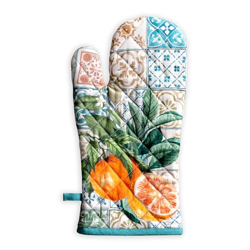 Maison d'Hermine Oven Gloves 100% Cotton Oven Mitt (7" x 13", Pack of 1) | With Loop Heat Resistant BBQ Cooking Gloves Baking Grilling Kitchen Handling Hot Pans Spring Summer - Agrume - color: 010 - Agrume, size: 7.5" x 13" (Oven Mitt)