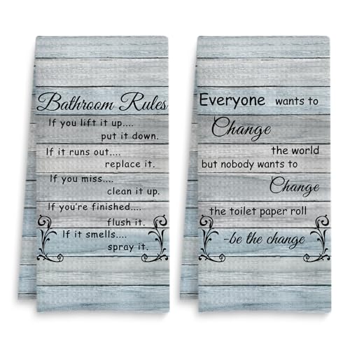 Funny Bathroom Rules Decorative Hand Towels Set of 2, Rustic Farmhouse Hand Towels for Bathroom Decor, 16x24 Inch(Classic Style) - color: Classic Style