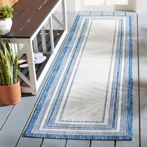 SAFAVIEH Washable Rug Outdoor Courtyard Collection - 2'3" x 6'7" Runner, Ivory & Navy, Non-Shedding & Easy Cleaning, Ideal for Patio, Entryway, Mudroom, Hallway, Kitchen (CY8475-53412) - color: Ivory/Navy, size: 2'3" x 6'7" (Runner)