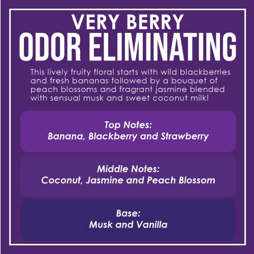 Very Berry Odor Eliminating Highly Fragranced Candle - Eliminates 95% of Pet, Smoke, Food, and Other Smells Quickly - Up to 80 Hour Burn time - 12 Ounce Premium Soy Blend - color: Very Berry