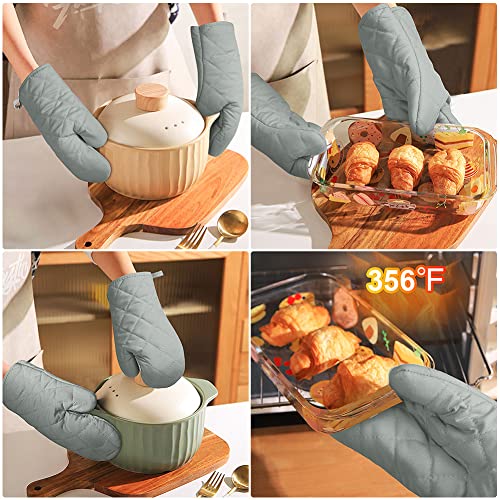 AUAUY Grey Oven Mitts, 1 Pair Kitchen Mittens, 392F Heat Resistant Non-Slip Gloves for Oven, BBQ, Grilling, Cooking, Baking - Infill Cotton - color: Grey B