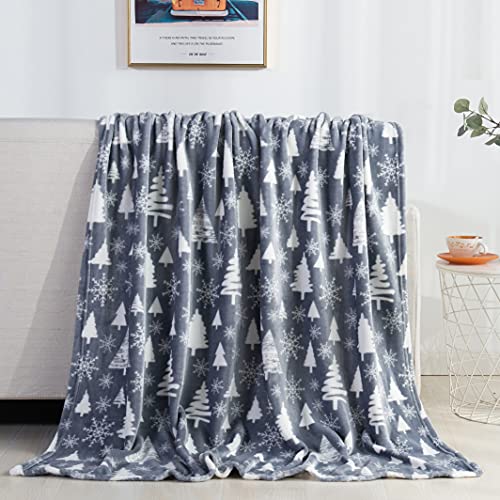 Elegant Comfort Luxury Velvet Super Soft Christmas Prints Fleece Blanket-Holiday Theme Home Décor Fuzzy Warm and Cozy Throws for Winter Bedding, Couch and Gift, 50 x 60 inch, Christmas Tree - color: Christmas Tree, size: 50 in x 60 in