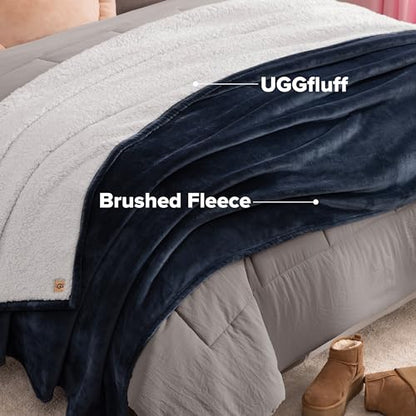 UGG Nita King Blanket, Reversible Plush Fleece, 110" x 90", Blue | Fits King & California King Beds, UGG Fluff Plush Face, Smooth UGG Fluff Reverse, OEKO-TEX Compliant, Warm & Cozy, Oversized - color: Blue, size: King/Cal King