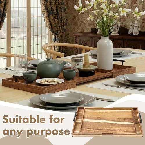 Lounsweer Acacia Large Charcuterie Board with Handles and Knife Set Expandable 18.5 to 32 Inch XL Wood Serving Tray Long Cheese Platter for Party Gatherings Entertaining House Gift(Double-Side Pull) - size: 18.5 to 32 Inch