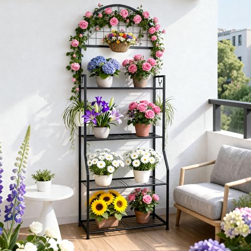VGMiu 4 Tier Plant Stand Indoor Outdoor, Metal Plant Shelf for Multi Plants | Black Plant Display Stand Flower Plante Pots Holder for Patio Garden Balcony Living Room