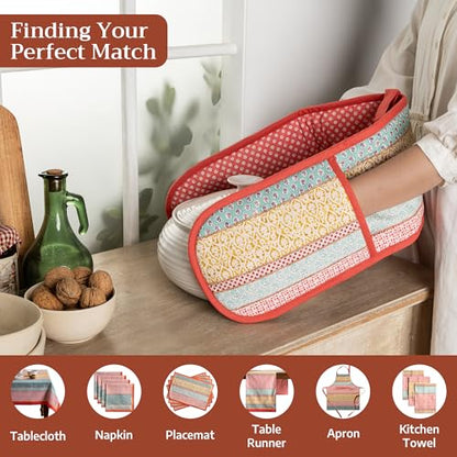 Maison d' Hermine Double Oven Mitts 100% Cotton Double Oven Glove (7"x35") | Heat Resistant BBQ Cooking Gloves with Loop Baking Grilling Kitchen Hotel Home Farmhouse Spring Summer - Provence - color: 002 - Provence, size: 7" x 35" (Double Oven Mitt)