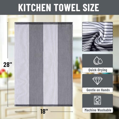 Homaxy Premium 100% Cotton Kitchen Towels 18"x28", 4 Pack, Black | Large Kitchen Hand Towels, Soft and Absorbent Tea Towel, Dish Towels with Hanging Loops - color: Black, size: 18 x 28 - 4 Pack