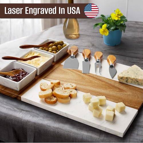 Marble Cutting Board Set, Charcuterie Cheese Boards, 3 Bowls, 3 Spoons, 4 Charcuterie Utensils, Meat, Fruits, Vegetables, Housewarming, Wedding - Marble Blank - style: Marble-Blank