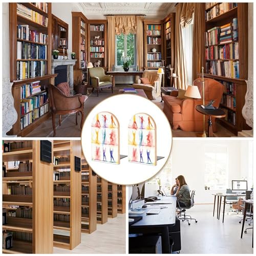 Book Ends for Shelves Heavy Duty Non-Slip Wooden Bookends with Metal Base Modern Decorative Wooden Book Holders Gymnastics Game Book Stopper for Home Office And Library,Books Shelf Holder Organizer Ac