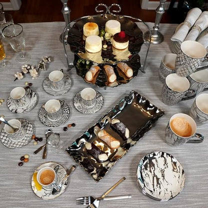 Certified International Matrix Silver Plated 6" Luncheion/Canape Plates Set of 6 Assorted Designs