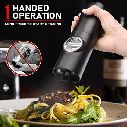 Electric Salt and Pepper Grinder Set of 2, Automatic Pepper Mill,USB Rechargeable, Adjustable Coarseness, One-handed Operation, Ceramic Burr,Refillable, Auto Grinders with Charging Base LED Light