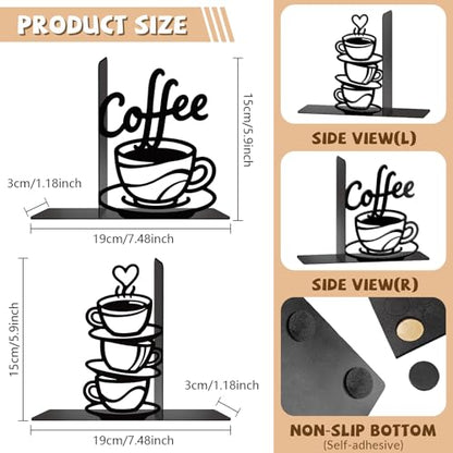 Metal Bookends Coffee Bookends Decorative Cute Book Ends for Shelves Bookshelf Home Office Desk Reading Decor Bookshelf Decor for Book Lovers Gift - style: Coffee Decorative Bookends