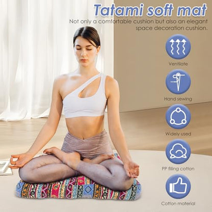 Meditation Floor Pillow, Bohemian Meditation Cushion Meditation Mat, Large Pillows Seating for Adults, Tufted Corduroy Floor Cushion Indian Floor Pillows for Tatami Living Room