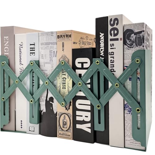 Adjustable Bookends Non Skid Decorative Bookends,Metal Bookend for Heavy Books,Bookshelf Organizer Holder for Books and Magazines for Desk(Green) - color: Green