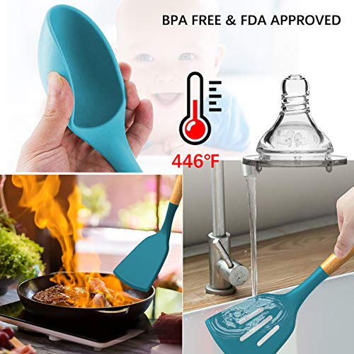 Umite Chef Kitchen Cooking Utensils Set, 33 pcs Non-stick Silicone Utensils Spatula Set with Holder, Silicone Kitchen Gadgets Utensil Set(Dark Blue) - color: Dark Blue