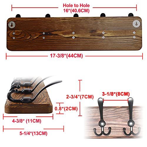 Coat Rack Wall Mounted - 24" Long 6 Tri Hooks, Heavy Duty Wooden Wall Coat Hanger Coat Hook for Clothes Hat Jacket Clothing, Weathered Blue and Black - color: Weathered Blue & Black, size: L=24"