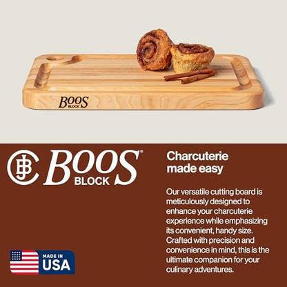 John Boos Prestige Series Rectangular Wooden Maple Cutting Board 18”x12” – 1.25” Thick, 8-lb Reversible Butcher Block with Juice Groove, Edge-Grain & Finger Grip Hole – Made in the USA - size: 18"L x 12"W