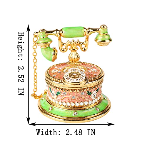 QIFU Hand Painted Green Pink Telephone Figurine Trinket Box Hinged Unique Gift for Family - color: T2 Green-Pink