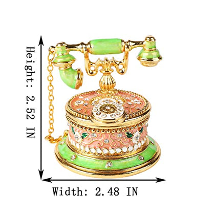 QIFU Hand Painted Green Pink Telephone Figurine Trinket Box Hinged Unique Gift for Family - color: T2 Green-Pink
