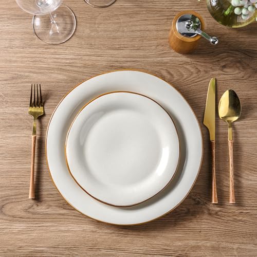 AmorArc Ceramic Dinnerware Sets for 4, Handmade Plates and Bowls Sets | Stoneware Reactive Glaze Dish Set, Scratch Resistant, Dishware Set for Kitchen Wedding, Dishwasher & Microwave Safe - color: Reactive White