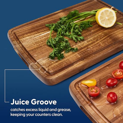 Sonder LA Doheny Duo Small Acacia Wood Cutting Board Set, 14x10x1 & 12x8x1" | Non-toxic, Edge Grain, Juice Groove, Thickness Prevents Warping, Compact Daily Use, Built-in Handles, Gift Box, 3 lbs & 2 lbs - color: Doheny | Acacia | Edge Grain