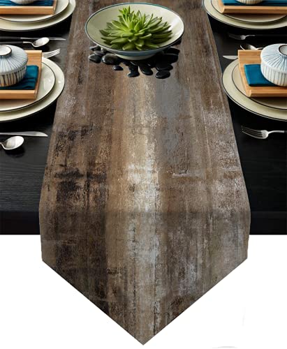 Brown Grey Table Runner,Abstract Modern Art Burlap Table Runners for Table Dresser Runner Farmhouse Style for Dinner Party Holidays Home Decoration (Brown and Grey, 13"x 71") - color: Brown and Grey, size: 13"x 71"