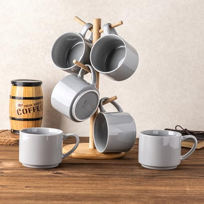 GBhome 14 OZ Coffee Mugs Set of 6, Stackable Gray Coffee Cups Set | Modern Ceramic Coffee Mugs for Men,Women, Cappuccino/Espresso. Dishwasher&Microwave Safe - color: Gray