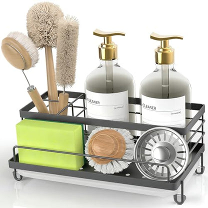 Cisily Sponge Holder for Kitchen, Sink Caddy Organizer, Kitchen Sink Accessories with Drip Tray, Rustproof and Non-slip Kitchen Sink Sponge Holder (Gray) - color: Gray