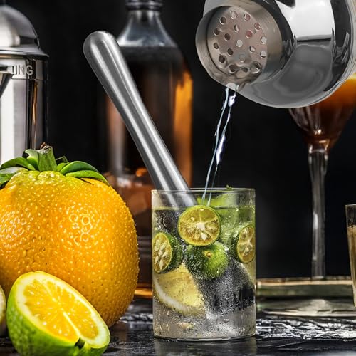 Silver Cocktail Shaker Set - Bartender Shaker Kit with Mixing Tools & Stainless Steel Strainer, Premium Bar Tool Set for Crafting Martinis & Whiskey Cocktails - color: Silver Set