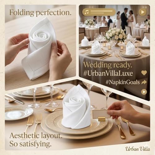 Urban Villa Hemstitch Cloth Dinner Napkins Cotton 20”x20” (Set of 6)-White - color: 002 White - Hemstitch, size: 20" x 20" (Set of 6)