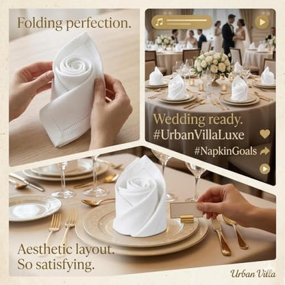 Urban Villa Hemstitch Cloth Dinner Napkins Cotton 20”x20” (Set of 6)-White - color: 002 White - Hemstitch, size: 20" x 20" (Set of 6)