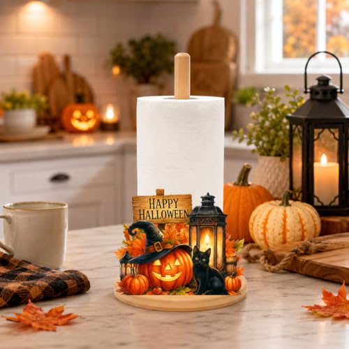 Bamboo Paper Towel Holder with 11 Set Interchangeable Holiday Signs, Rustic Kitchen Decor | Seasonal Countertop Stand for Christmas,Spring,Summer,Fall,Winter,Valentine's Day,Easter,Halloween,