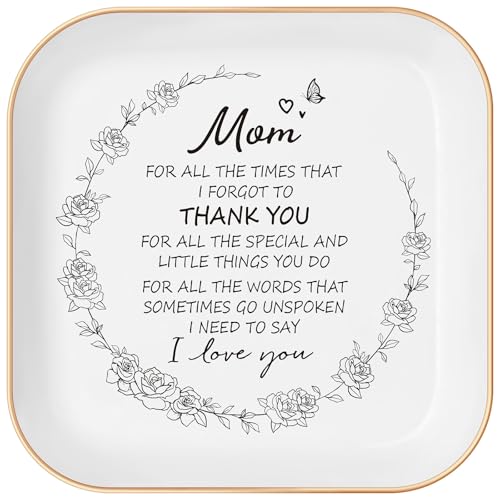 Birthday Gifts for Mom - Ceramic Jewelry Dish Tray - Thank You Mom Birthday Gifts from Daughter Son, Mama Gift for Mother in Law, Perfect Mother’s Day or Christmas Appreciation Present - color: Gold trim-Mom